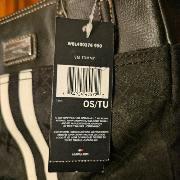 NWT Tommy Hilfiger Small Black Cloth Handbag Gold Logo Zip Purse Classic Chic - Picture 11 of 13